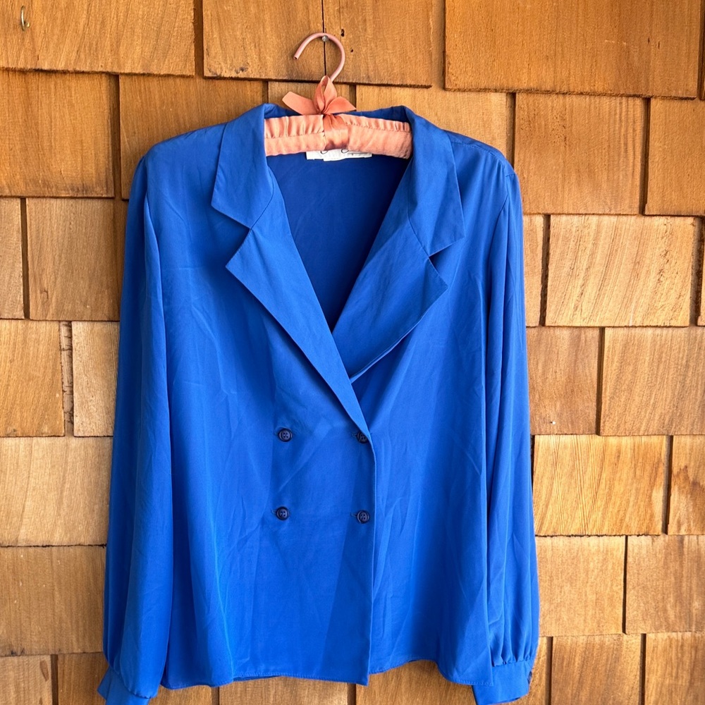 Vintage Royal Blue Double-Breasted Women's Blazer